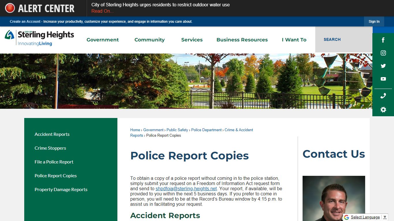 Police Report Copies | Sterling Heights, MI - Official Website