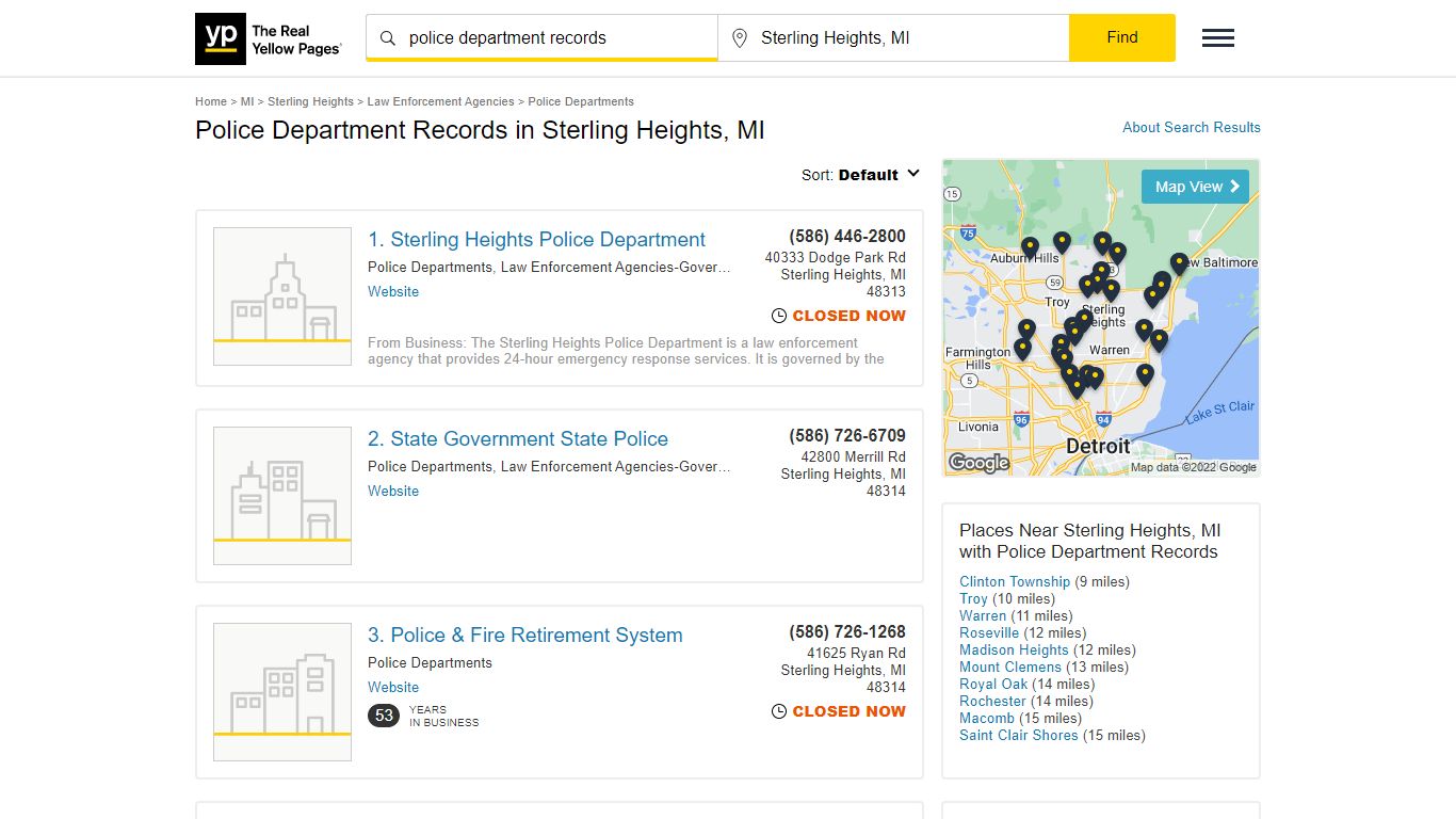 Police Department Records in Sterling Heights, MI