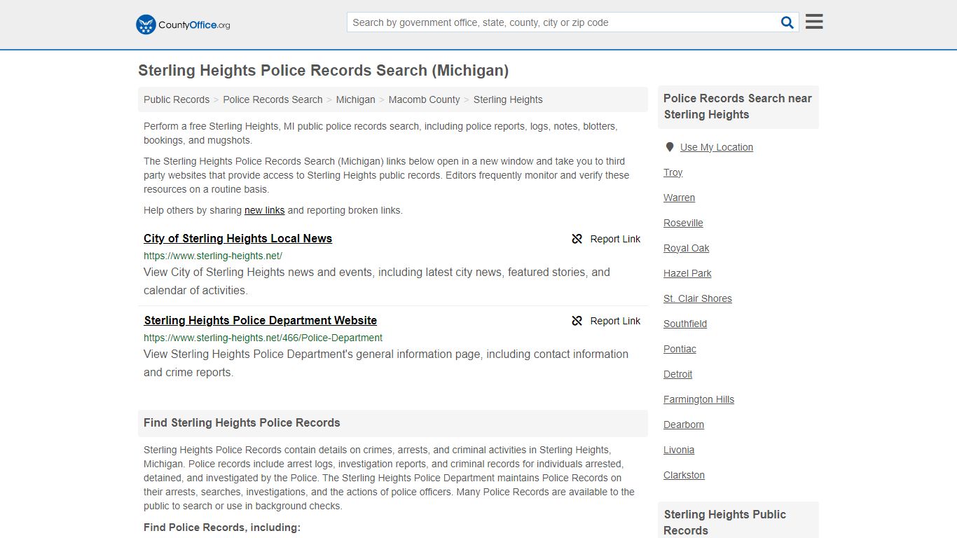 Sterling Heights Police Records Search (Michigan) - County Office