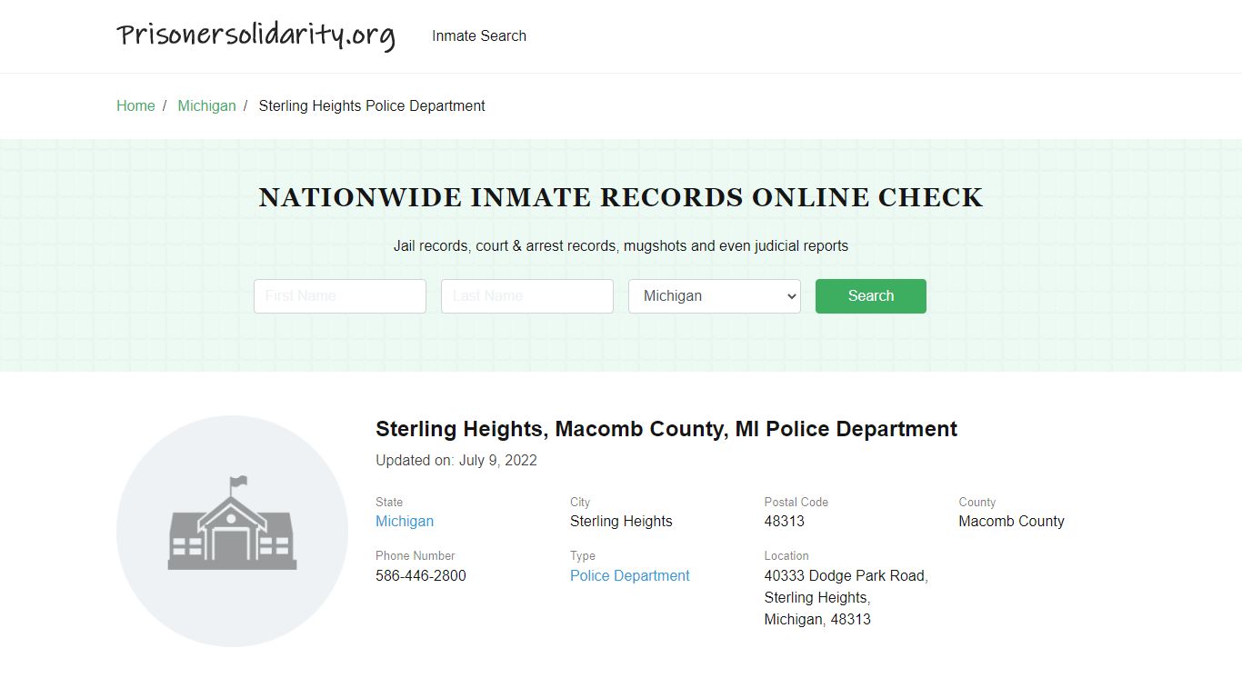 Sterling Heights, MI Police - City Jail Inmates, Arrests