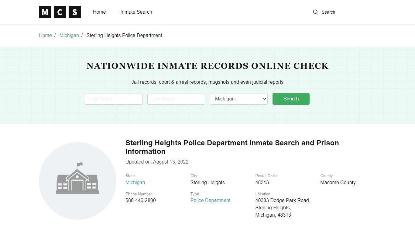 Sterling Heights, MI Police and Jail Records